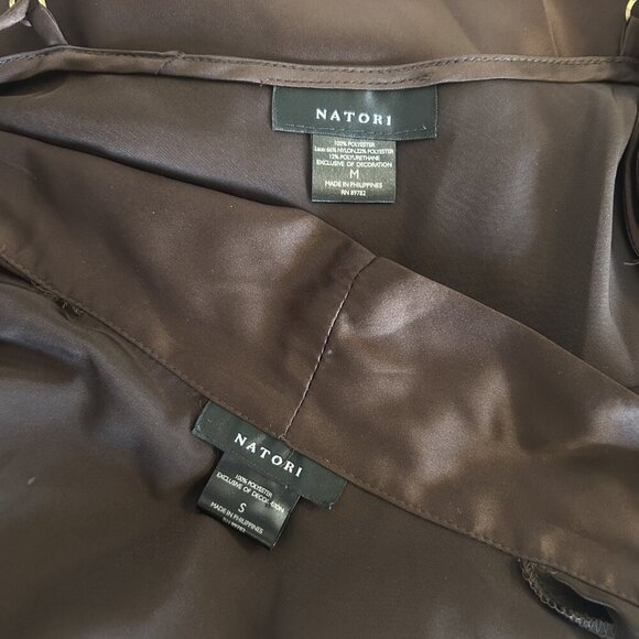 Natori Brown and Red Lace Satin Negligee and Robe Loungewear Set Size Small - Picture 3 of 10